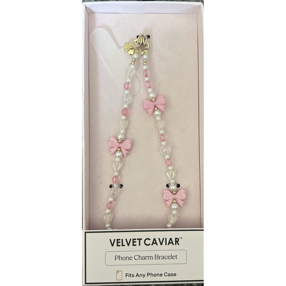 Velvet Caviar Phone Charm Bracelet Pink Bows Hearts